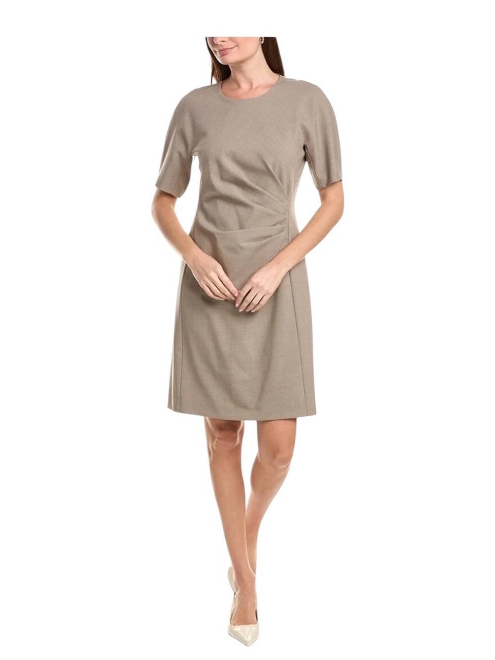 Lafayette 148 New York Pleated Waist Wool Blend Dress Brown Size 0